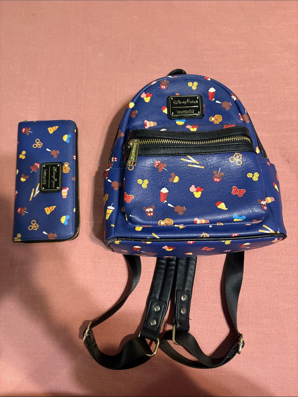 Loungefly Disney Parks Royal Blue Snack Icons Mini Backpack & Wallet Set